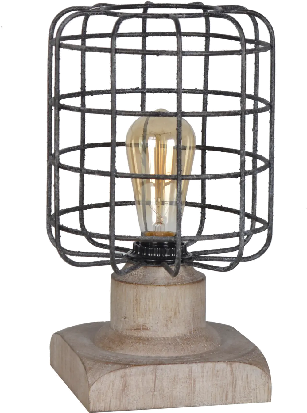 Distressed Iron Table Lamp on a Light Brown Wood Base-1
