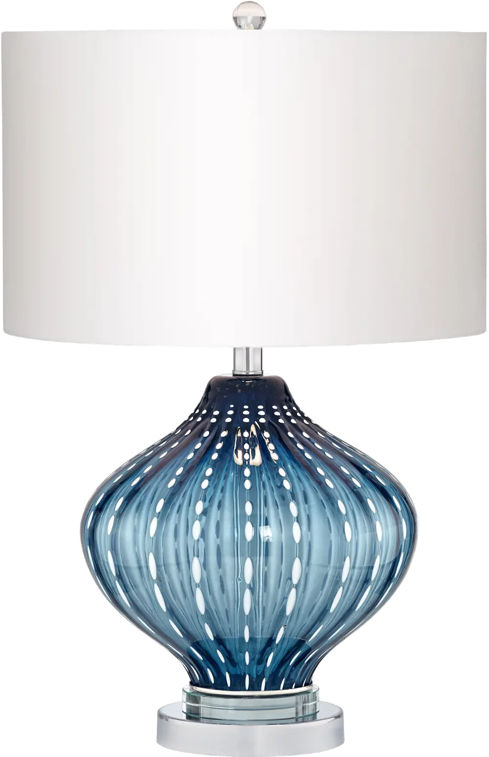 Jewel of the Sea Blue Art Glass Table Lamp with White Dot Rows-1