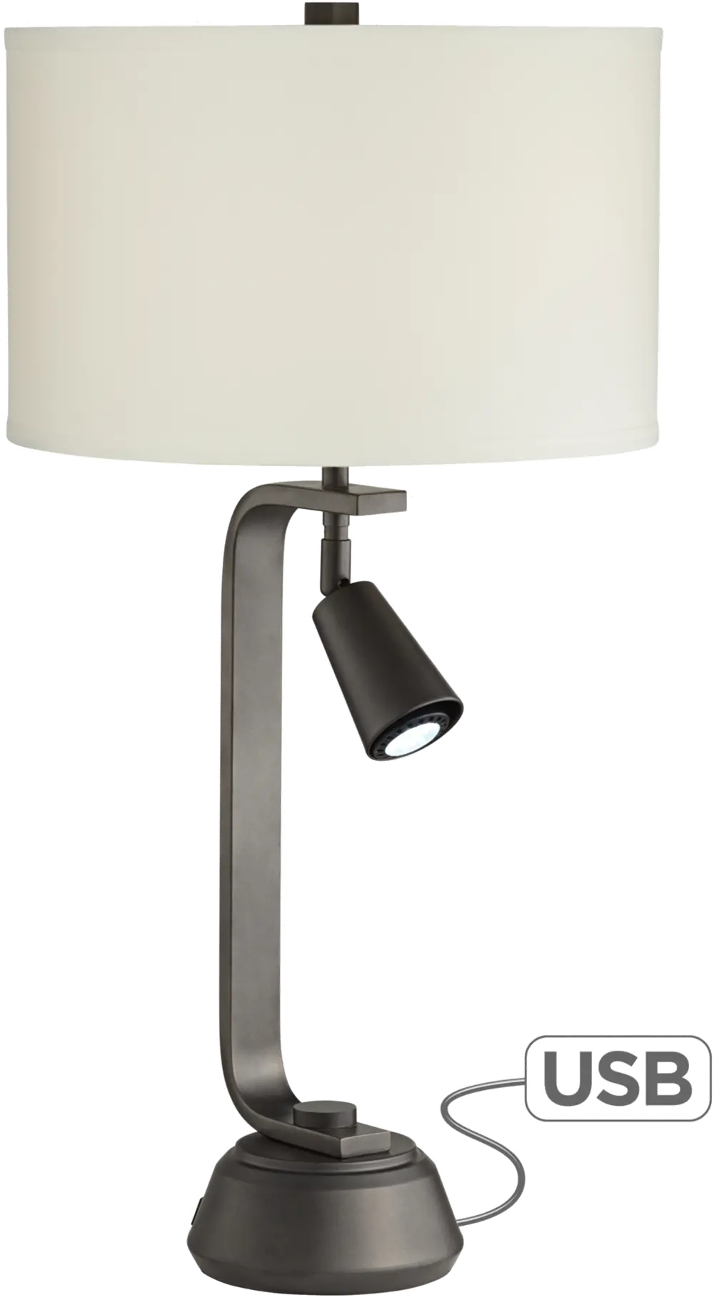 Gun Metal Transitional Table Lamp with Spot Light and USB-1
