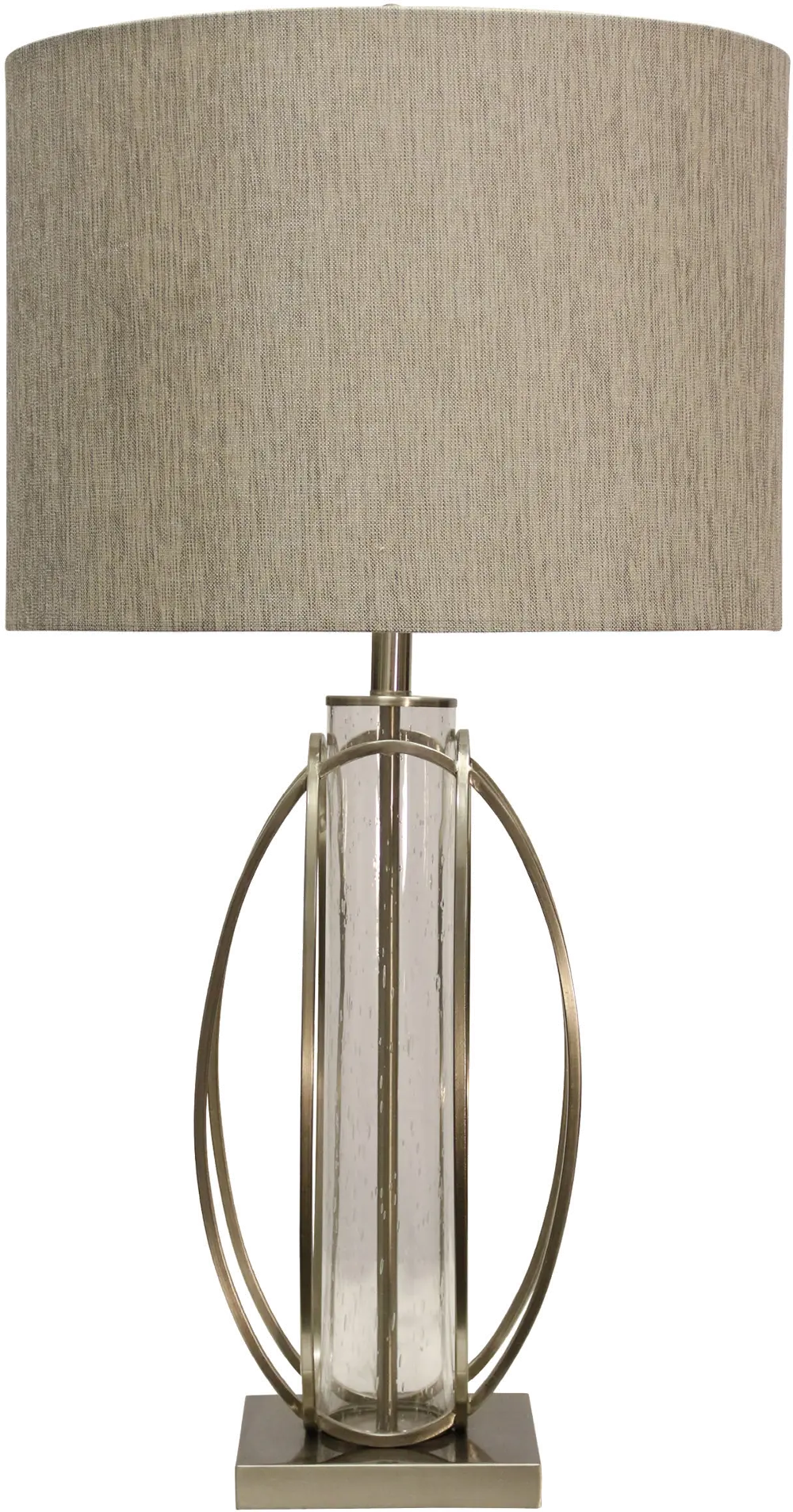 34 Inch Brushed Steel and Seeded Glass Cylinder Table Lamp-1