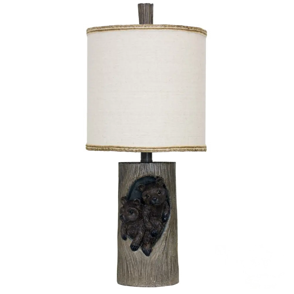 24 Inch Baby Bear Faux Tree Log Accent Table Lamp-1
