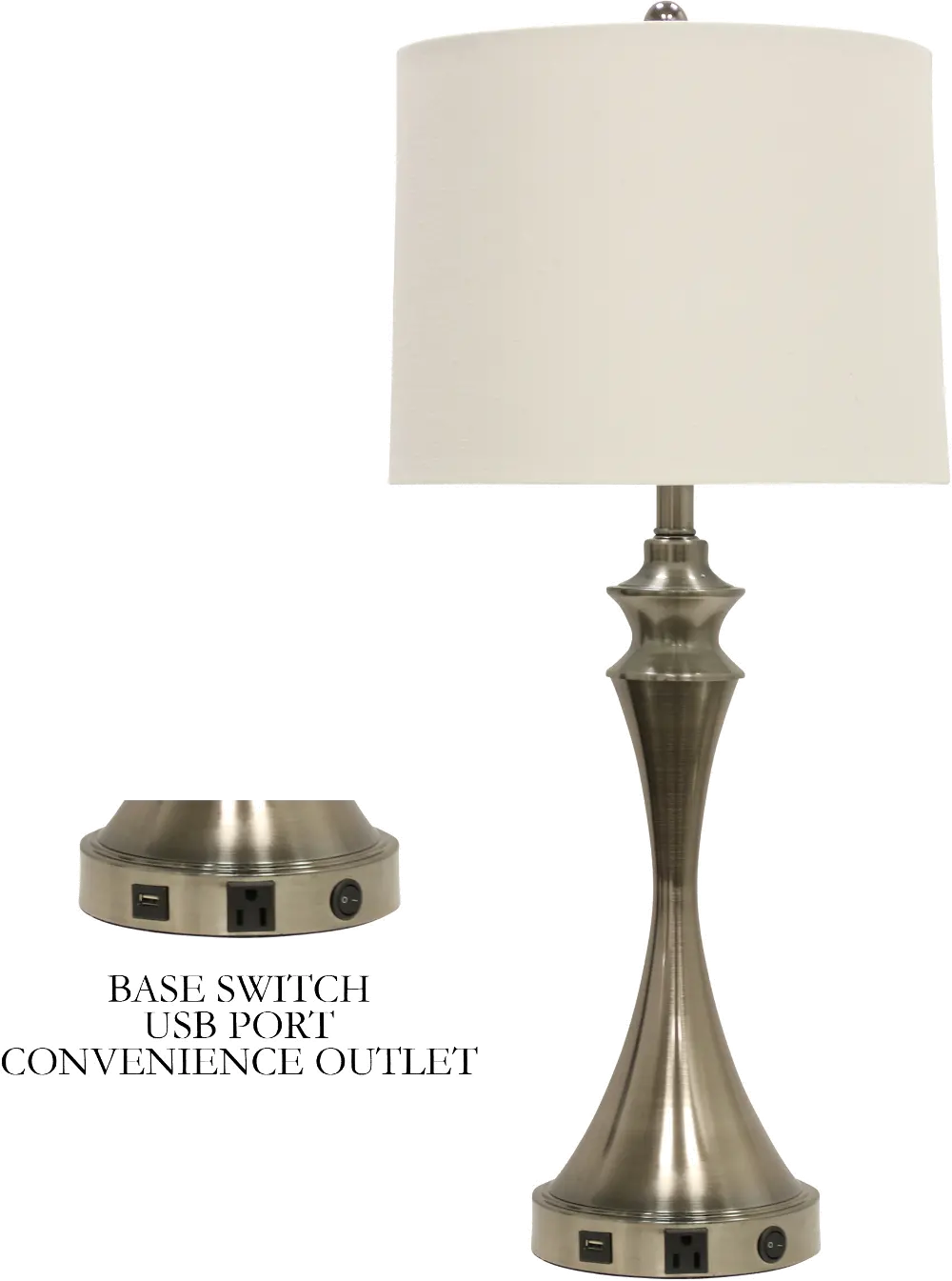 31 Inch Brushed Steel Table Lamp with USB Port and Outlet-1
