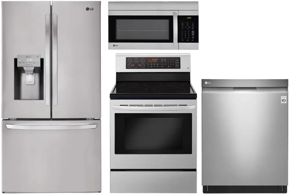 KIT LG 4 Piece Electric Kitchen Appliance Package with Smart French Door Refrigerator - Stainless Steel-1