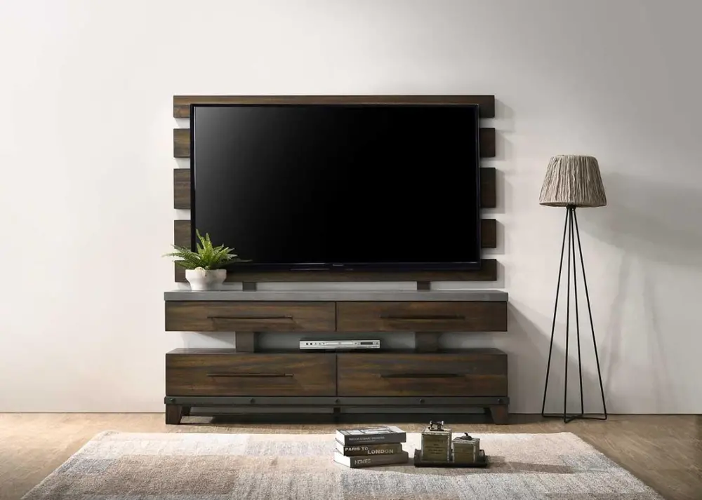 Dark Brown and Faux Concrete Entertainment Center - Forge-1