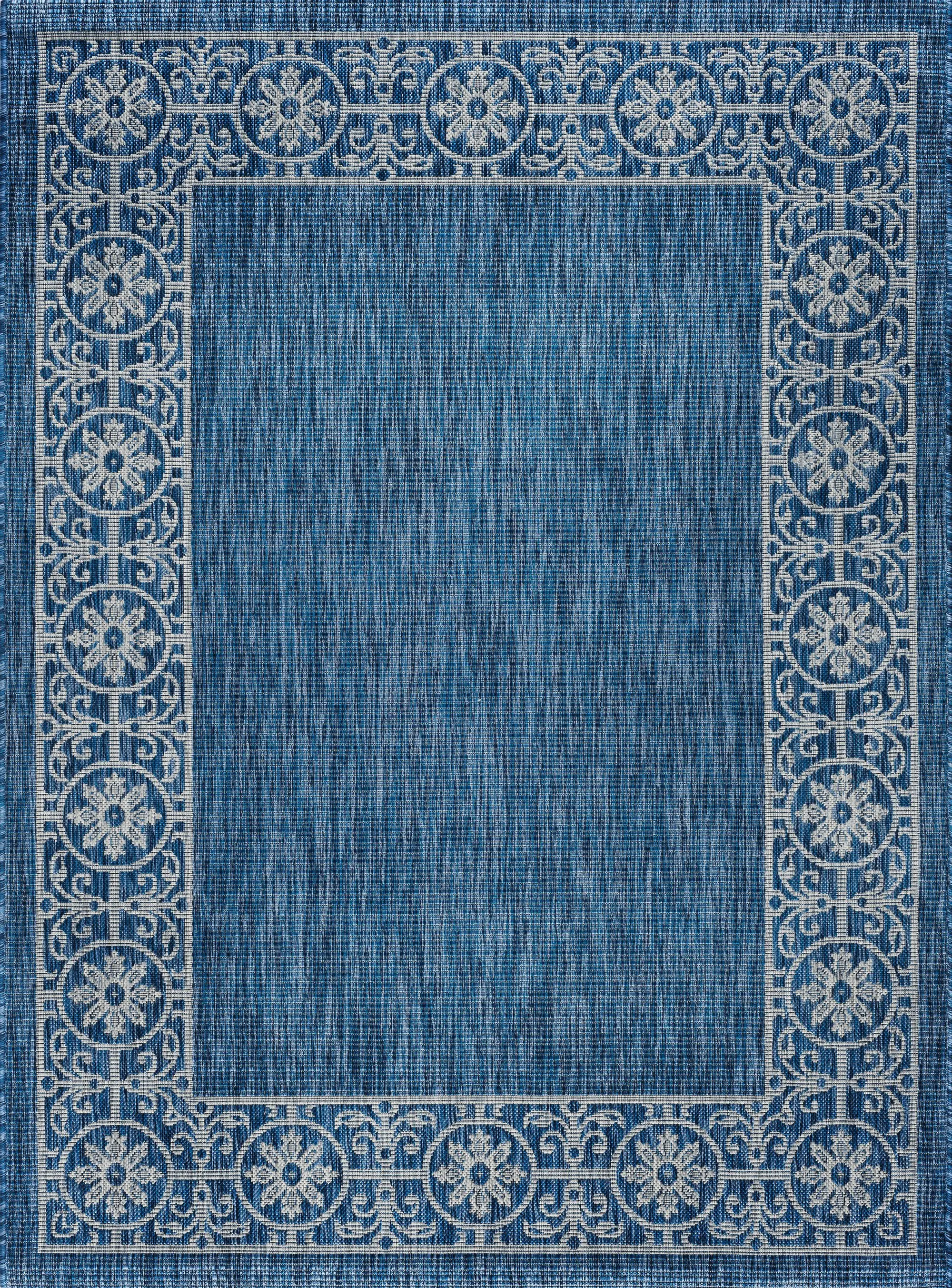 VND18145X8 5 x 7 Medium Border Indigo Blue Indoor-Outdoor Rug sku VND18145X8