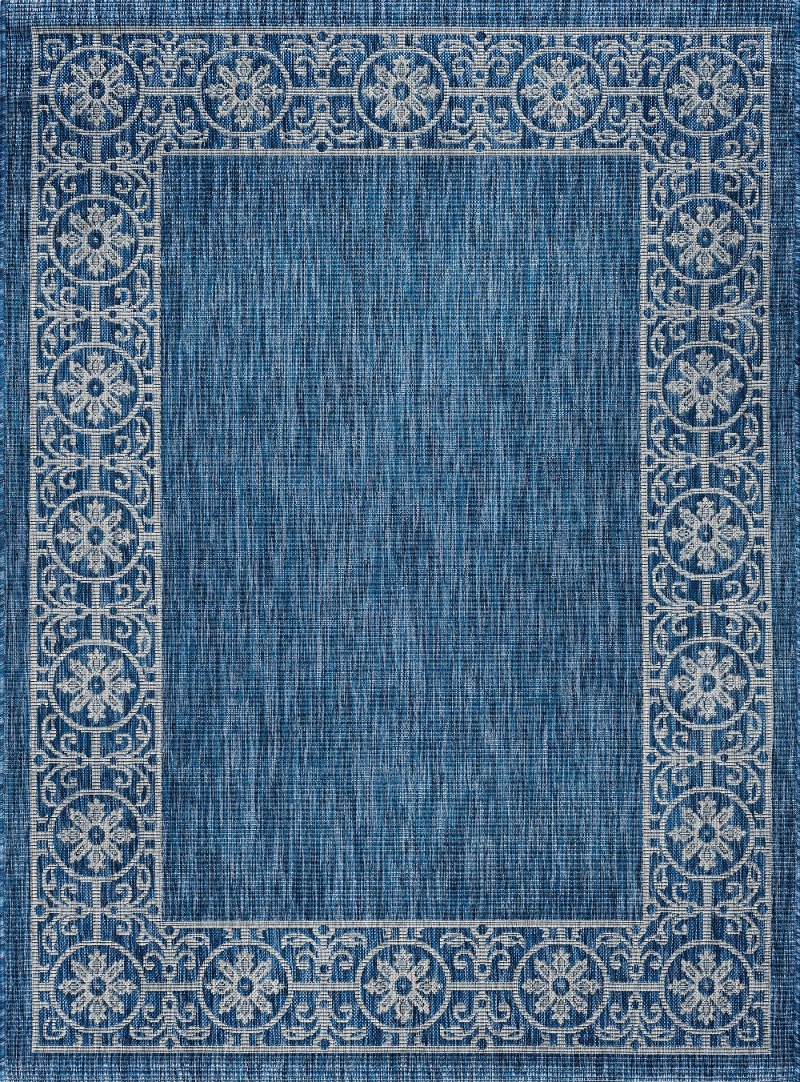 8 X 10 Large Border Indigo Blue Indoor, Large Outdoor Carpet