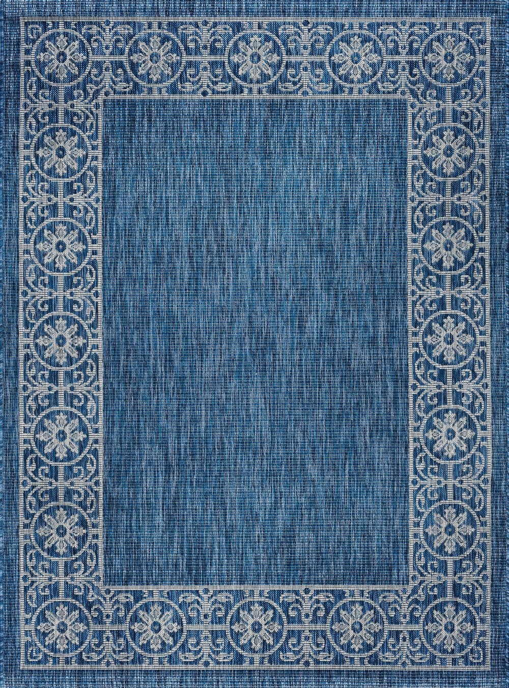 Veranda 8 x 10 Border Indigo Blue Indoor-Outdoor Rug