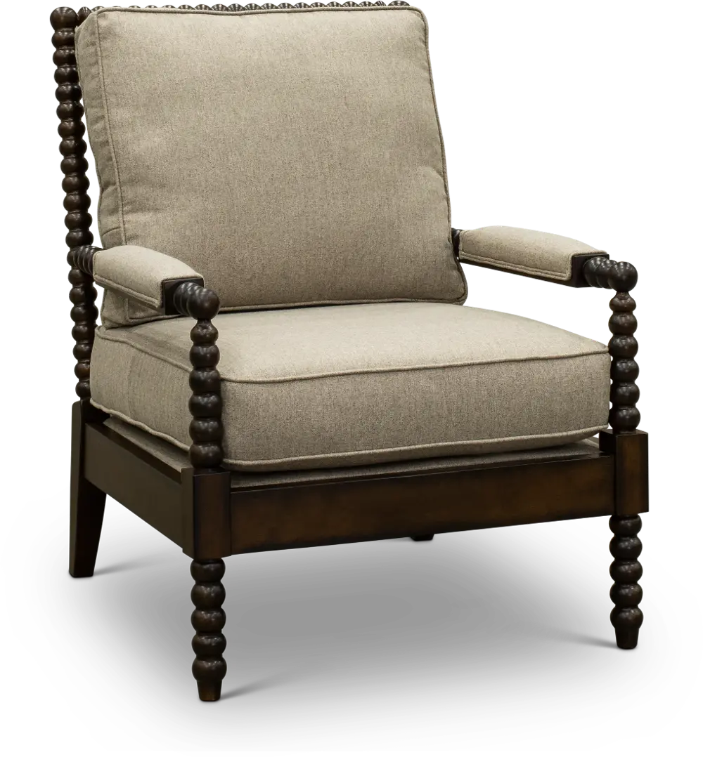 Beige Oatmeal Occasional Chair with Wood Accents - Rocco-1
