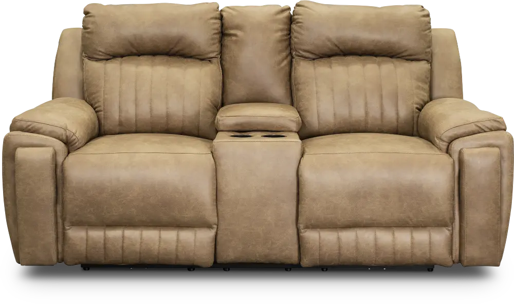 SoCozi Vintage Taupe Power Reclining Loveseat with Console- Silver Screen-1