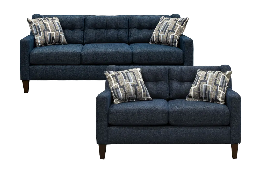 Contemporary Indigo Blue 2 Piece Living Room Set - Brody-1