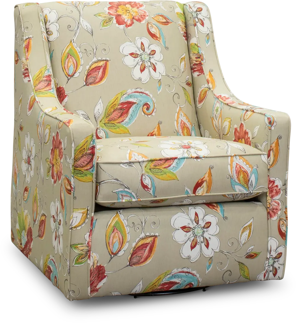 Cream, Tan and Multi Color Floral Swivel Chair - Rockaway-1