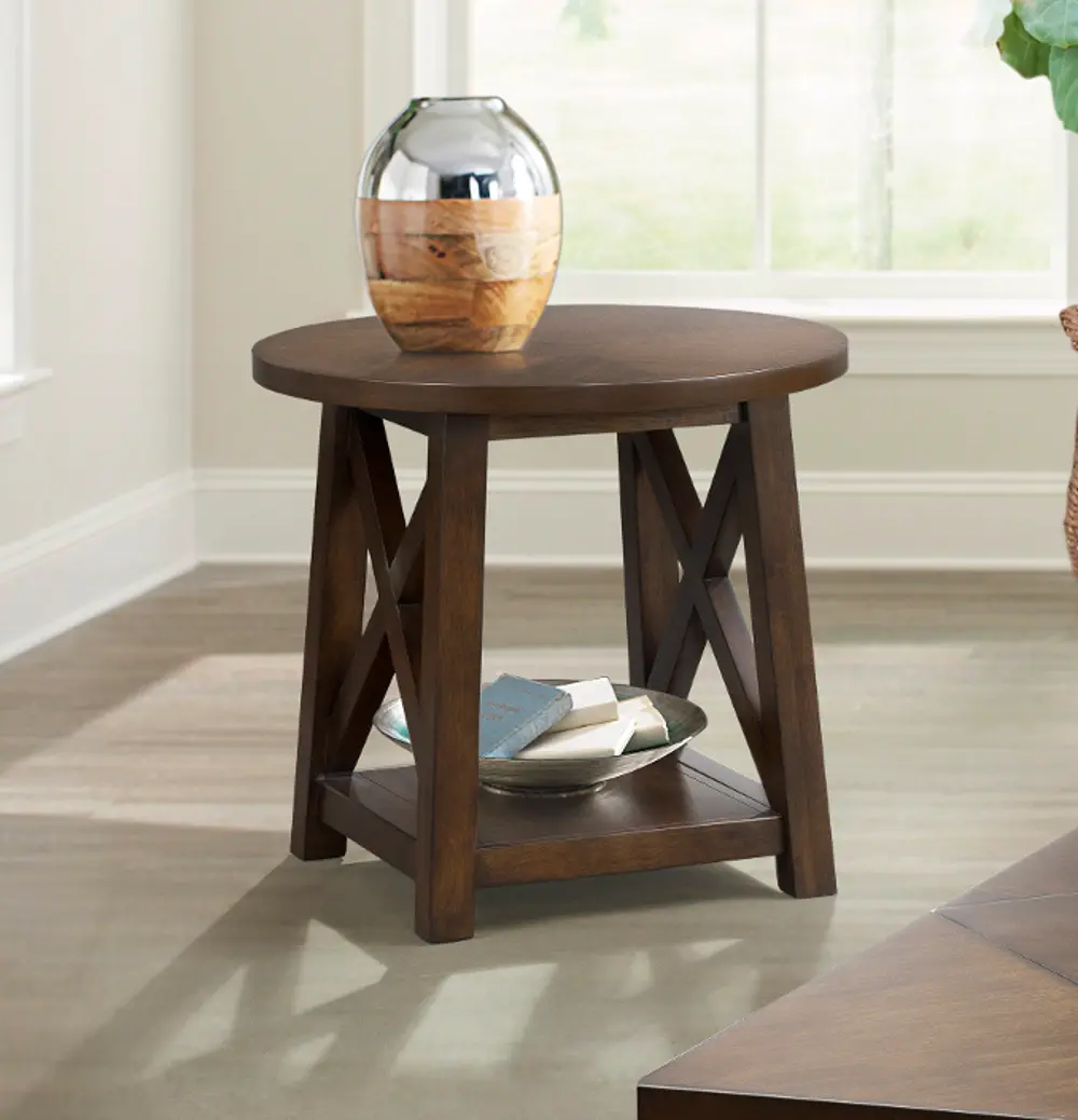 Brown Cherry Round End Table - Cherry-1