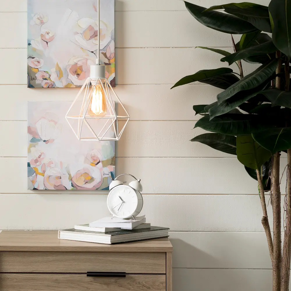 100367 White Hanging Lamp with Metal Geometric Shade - Plog-it-1