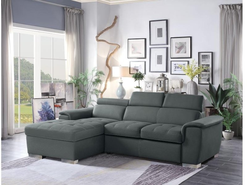 Gray Sectional Sofa With Pullout, Sectional Sofa Bed With Storage Chaise