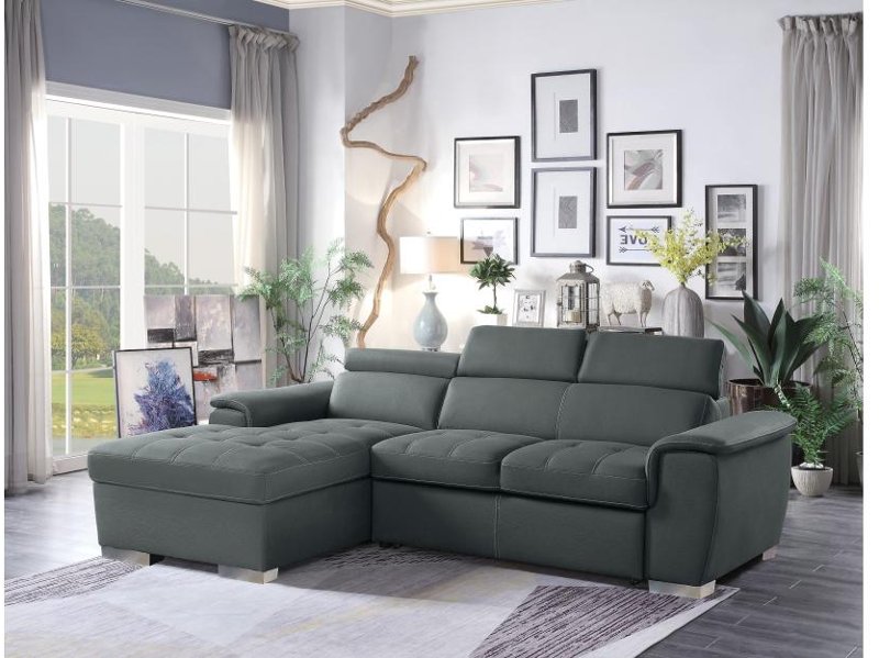 Gray Sectional Sofa with Pullout Sofa Bed and Left-Side Storage Chaise - Ferriday