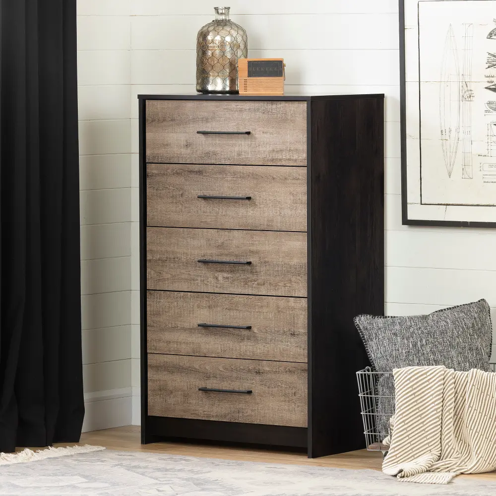 12228 Modern Weathered Oak and Brown 5 Drawer Chest - South Shore-1