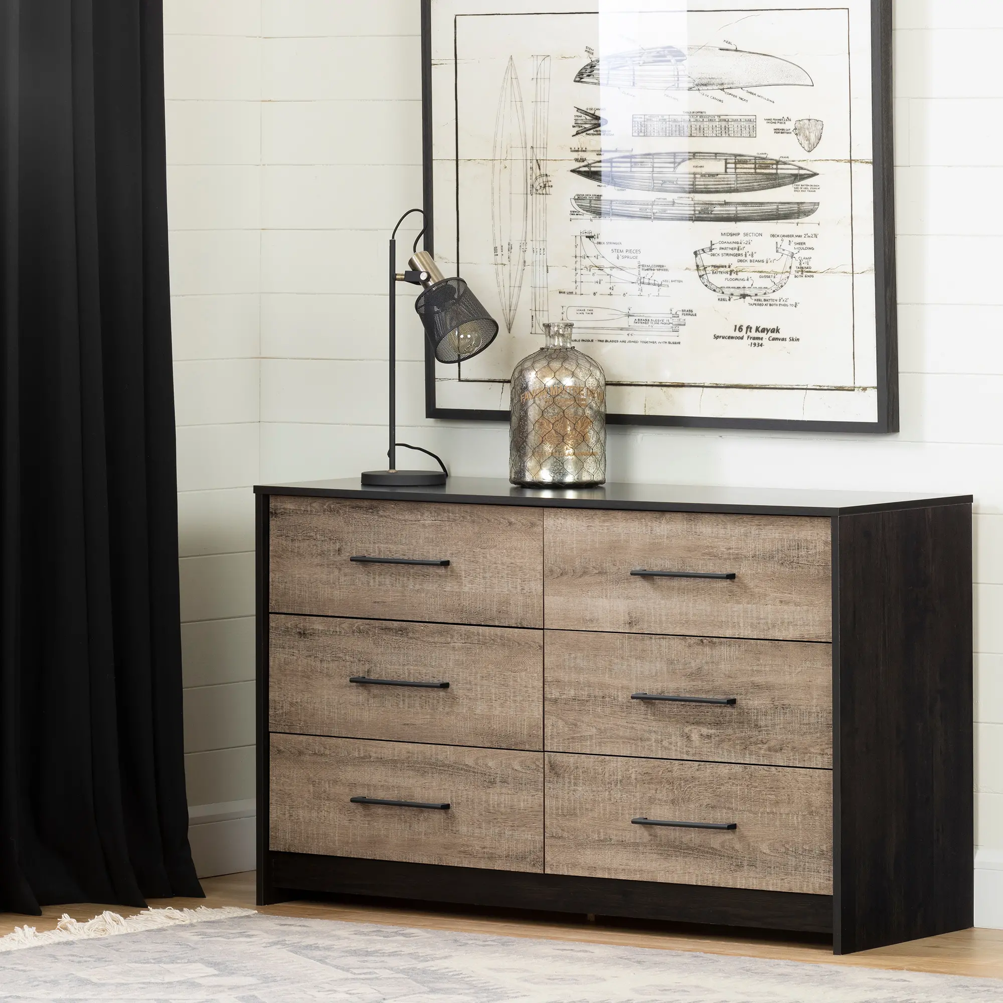 Photos - Dresser / Chests of Drawers South Shore Contemporary Weathered Oak and Brown 6 Drawer Dresser - South
