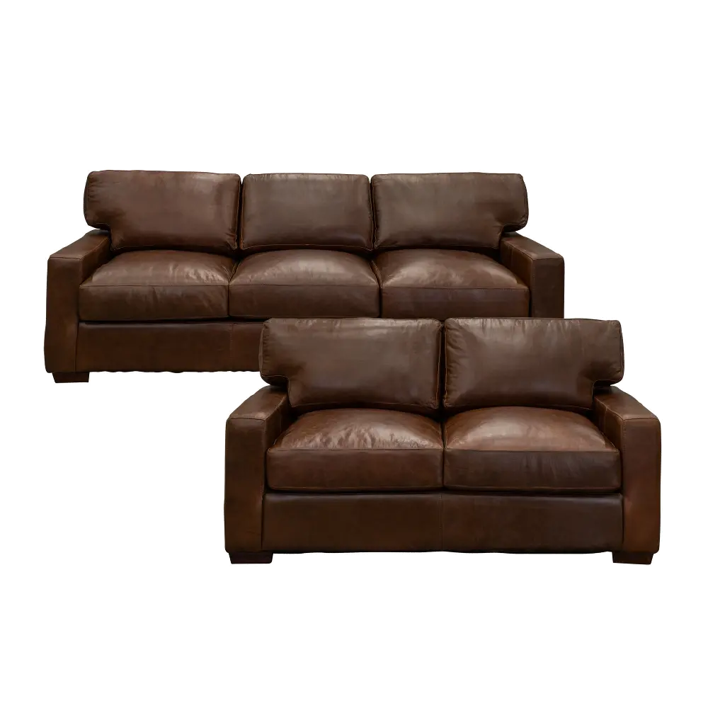 Contemporary Brown Leather 2 Piece Living Room Set - Native-1