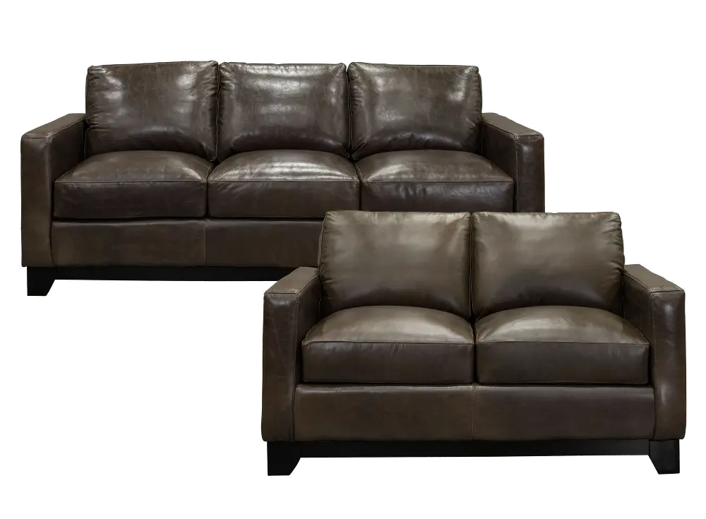 Gray Brown Leather 2 Piece Living Room Set - Maui-1