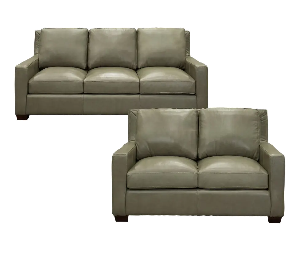 Sage Green Leather 2 Piece Living Room Set - Logan-1