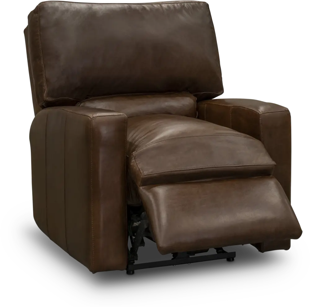 Contemporary Brown Leather Power Recliner - Native-1