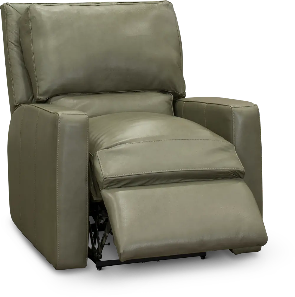 Contemporary Sage Green Leather Power Recliner - Logan-1