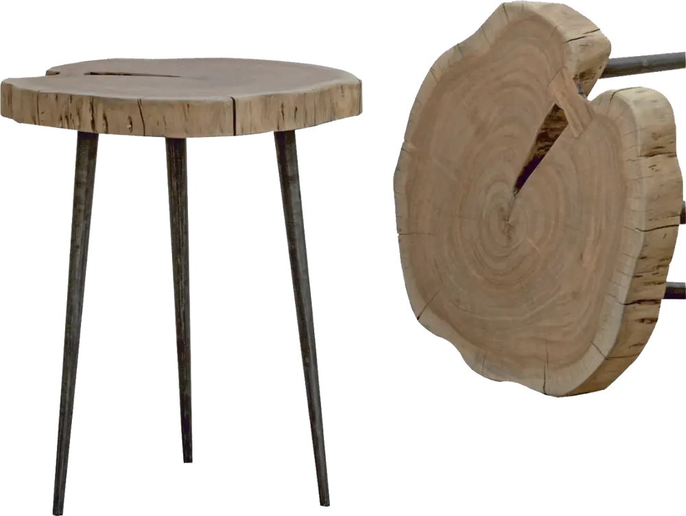 Natural Log Top Accent Table with Iron Base - Vincent-1