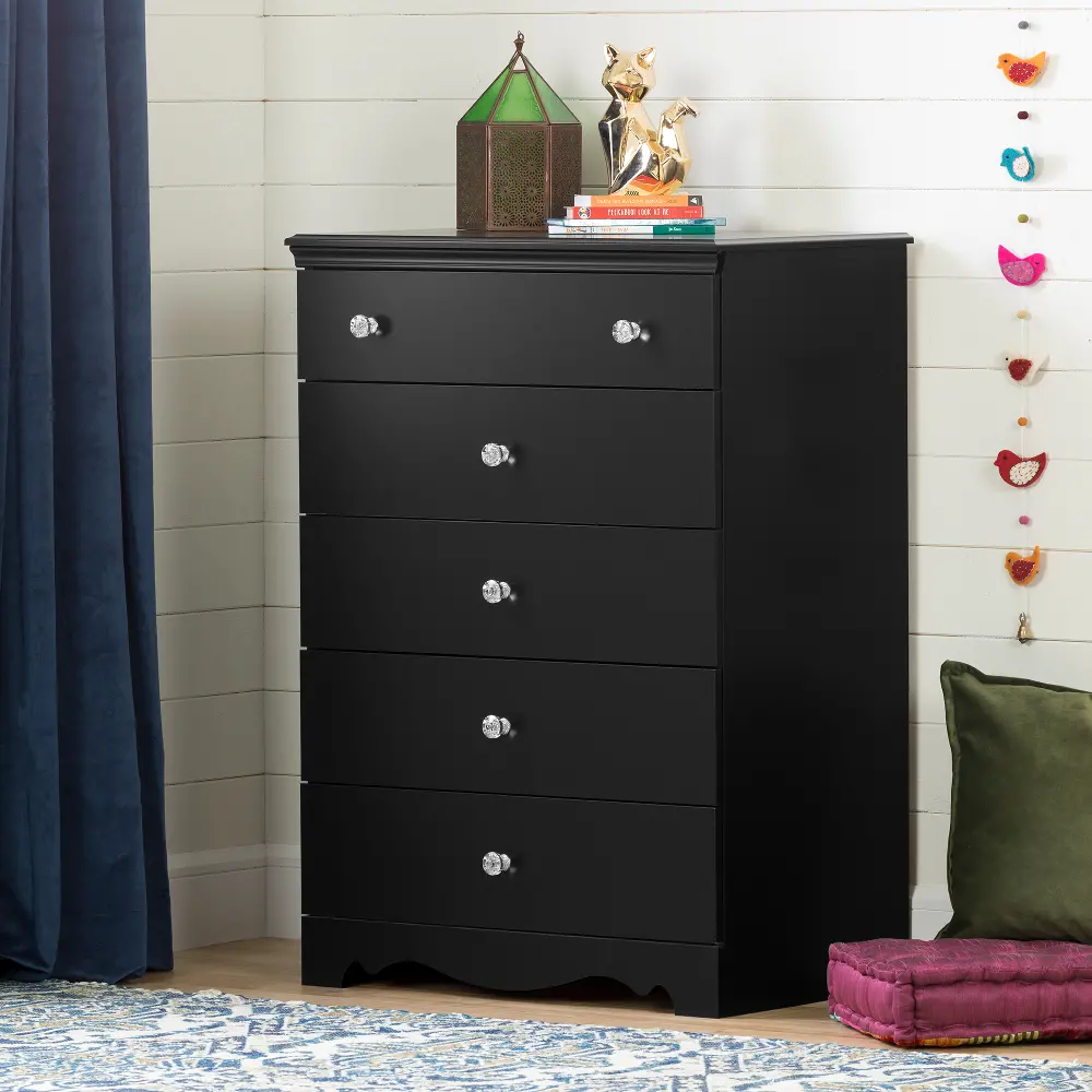 11941 Classic Matte Black 5 Drawer Chest - Crystal-1