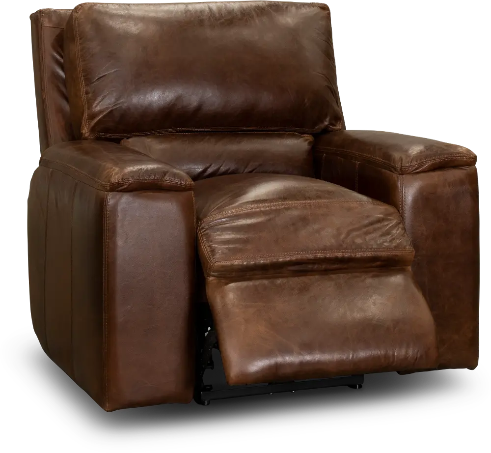 Contemporary Brown Leather Power Recliner - Rhodes-1