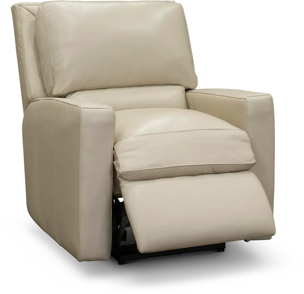 Contemporary Pebble White Leather Power Recliner - Logan-1
