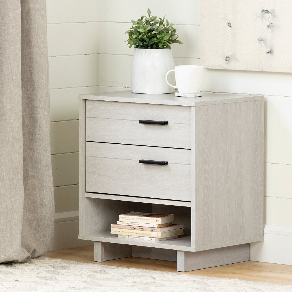 Modern Light Gray Nightstand with Sliding Shelf - South Shore