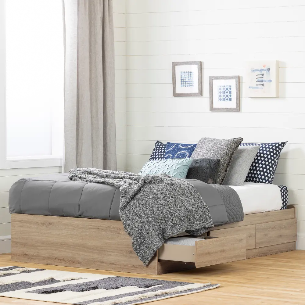 11876 Rustic Oak Full Platform Bed with Drawers - Fakto-1