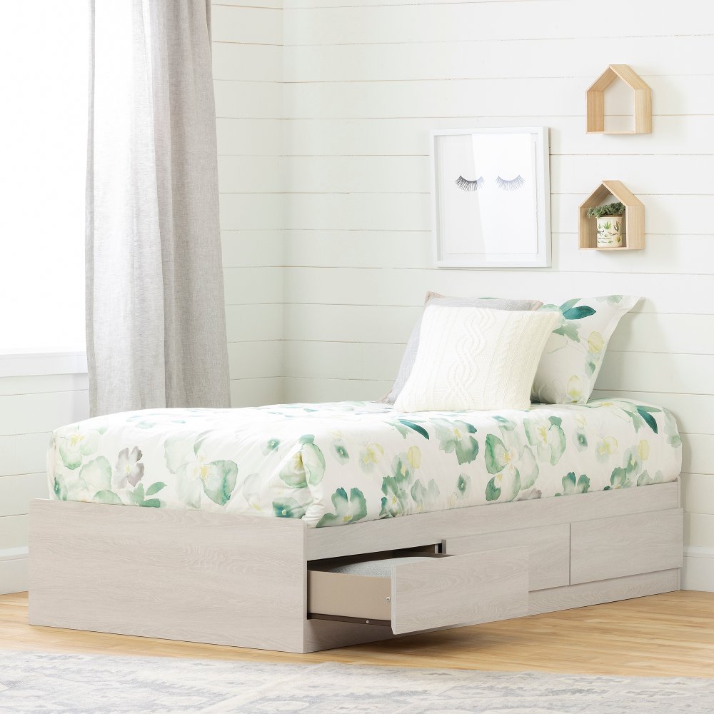 Modern Light Gray Twin Storage Platform Bed - South Shore