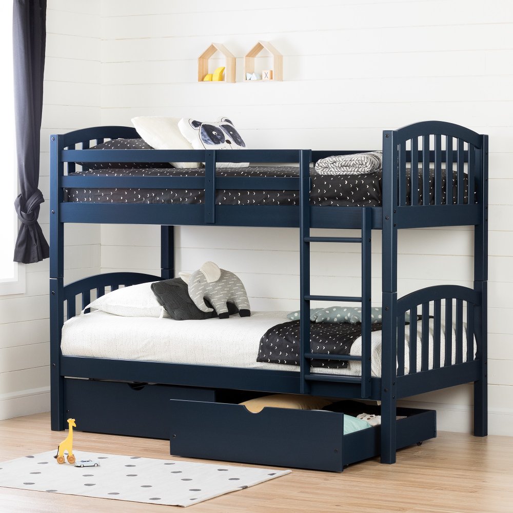 Ulysses Navy Blue Twin-over-Twin Bunk Bed with Drawers - South Shore