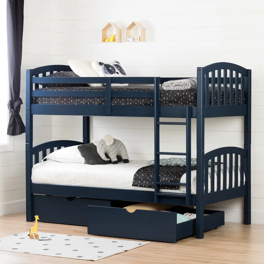 11824 Ulysses Navy Blue Twin-over-Twin Bunk Bed with Drawers - South Shore-1