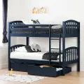 11824 Ulysses Navy Blue Twin-over-Twin Bunk Bed with Drawers - South Shore