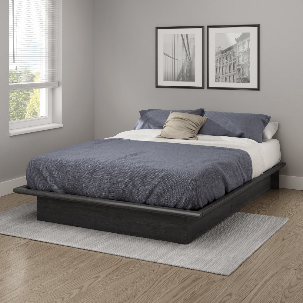 Contemporary Gray Oak Full Platform Bed - South Shore