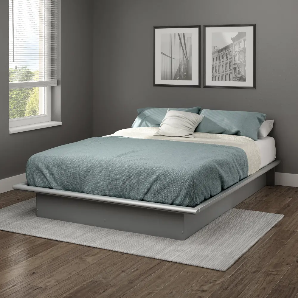 10439 Contemporary Soft Gray Full Platform Bed - Step One-1