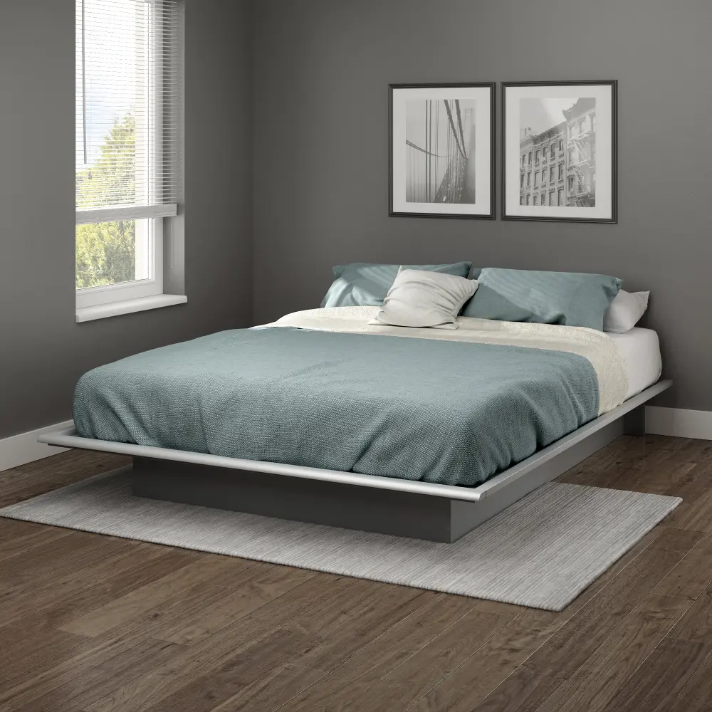 10438 Contemporary Soft Gray Queen Platform Bed - Step One-1