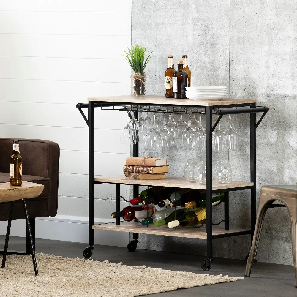 12070 White Oak and Black Industrial Bar Cart - South Shore-1
