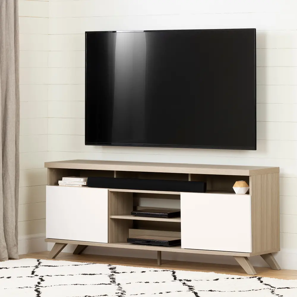 12162 70 Inch Soft Elm and Pure White TV Stand - Cinati-1