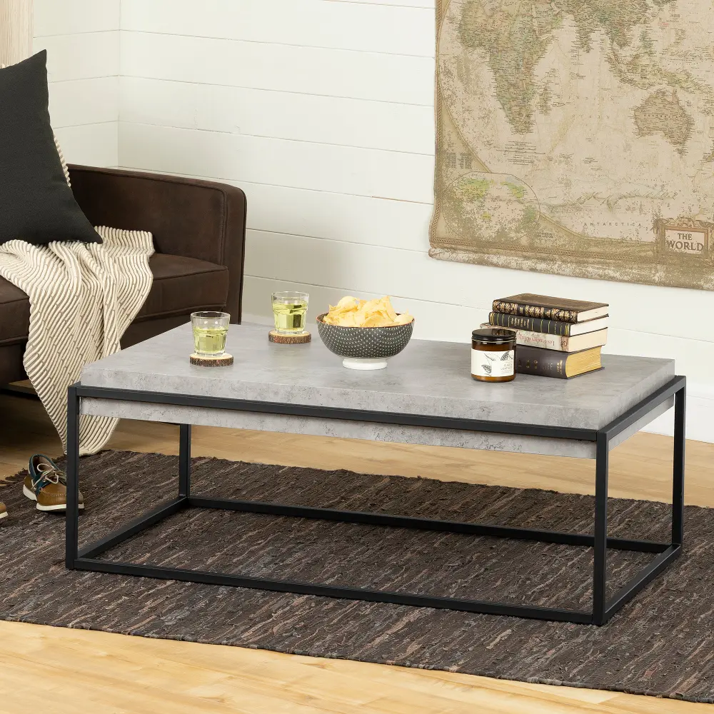 12066 Mezzy Concrete Gray and Black Coffee Table - South Shore-1
