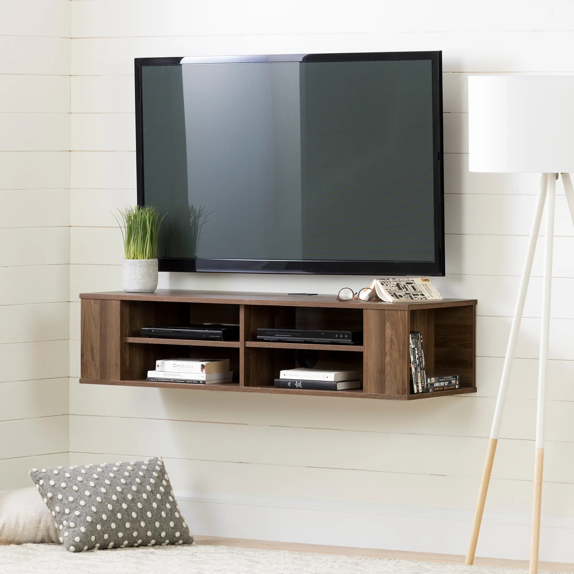 City Life Natural Walnut 48 Inch Wall Mounted Media Console -...