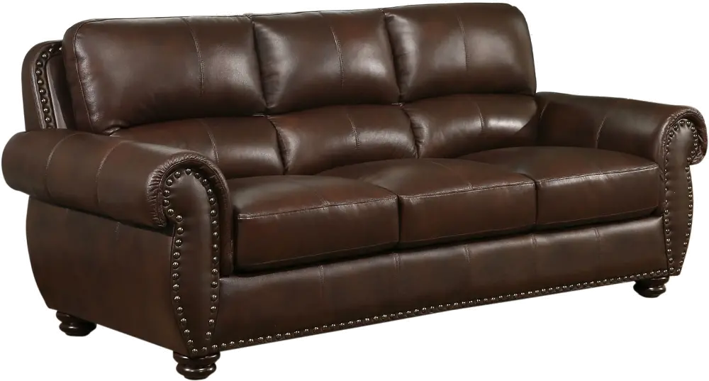 Traditional Brown Leather Sofa - Preston-1