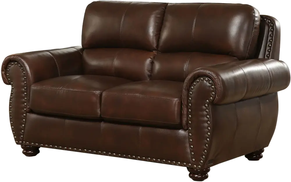 Traditional Brown Leather Loveseat - Preston-1
