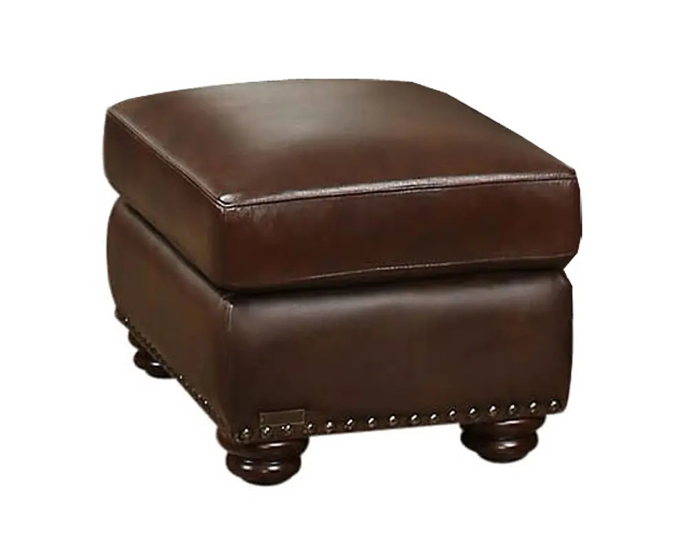 Traditional Brown Leather Ottoman - Preston-1