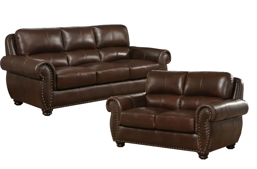 Brown Leather 2 Piece Living Room Set - Preston-1