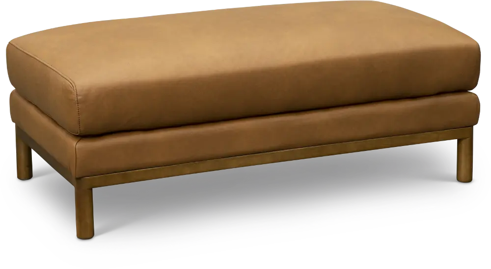 Modern Ginger Brown Leather Bench Ottoman - Freehand-1