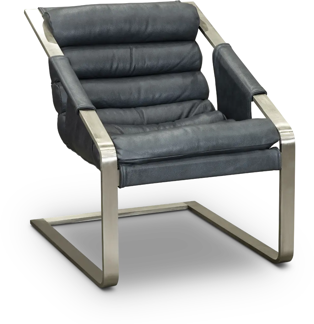 Modern Stainless Steel and Blue Leather Chair - Rolls-1