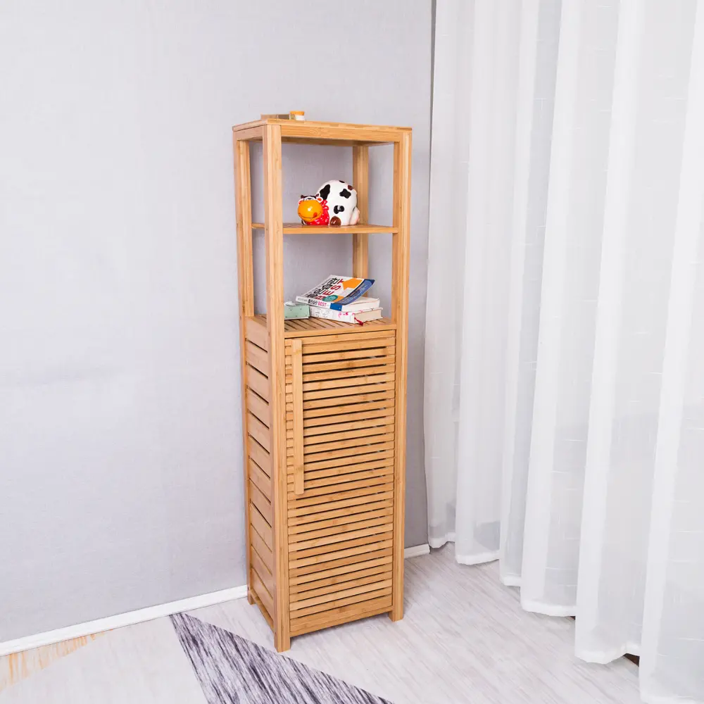 Bamboo Linen Tower Shelf with Door-1